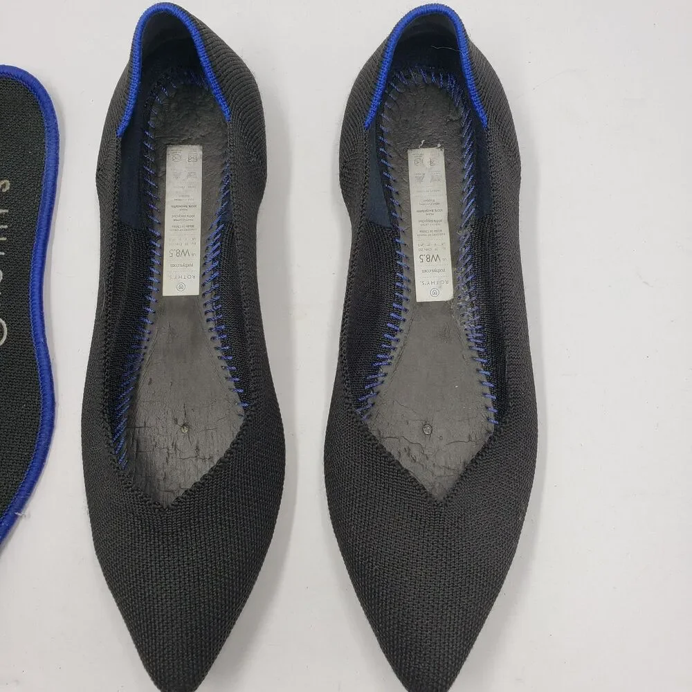 Rothys The Point Black Knit Flats 8.5 Womens Pointed Toe Washable Ballet Shoes